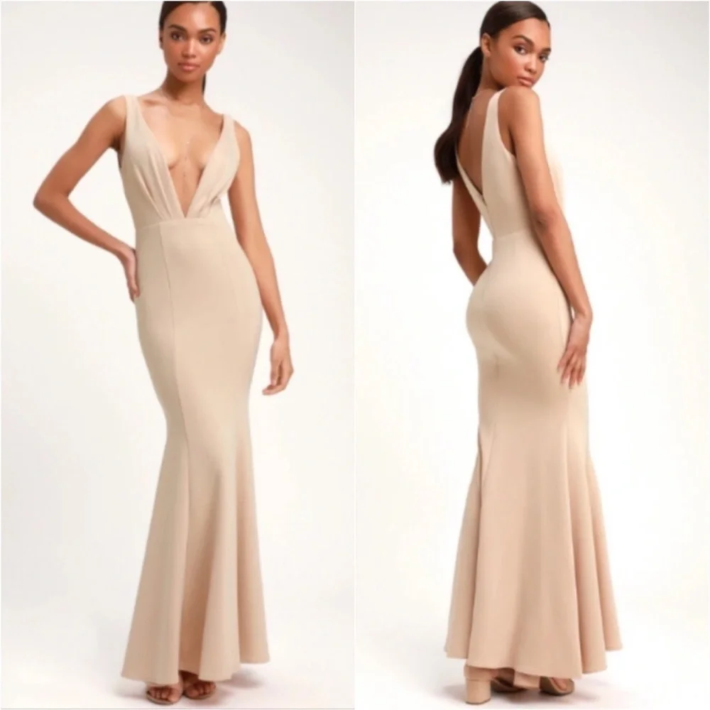 NEW Lulu's Mermaid Formal Blush Fitted Maxi Dress